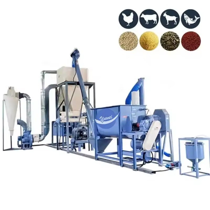 Modern chicken feed production line facility showing industrial pellet manufacturing equipment