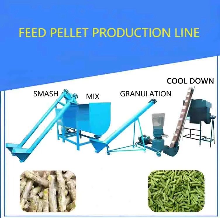 Modern fish feed production line facility showing industrial equipment and processing stations