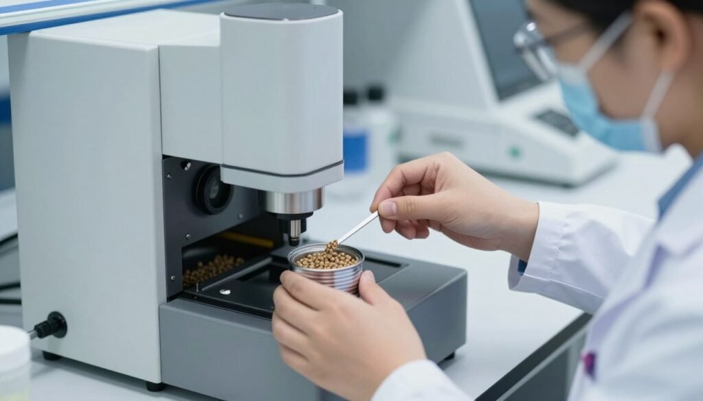 laboratory technician testing feed pellet quality parameters laboratory technician testing feed pellet quality parameters