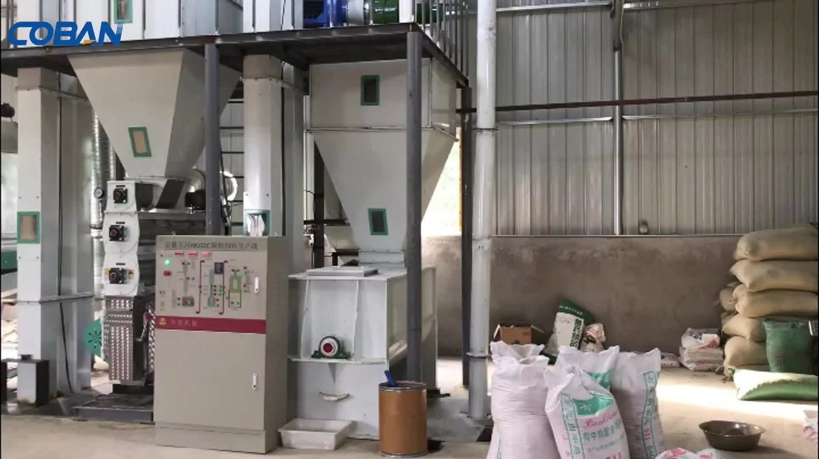 Custom feed production line equipment during factory testing