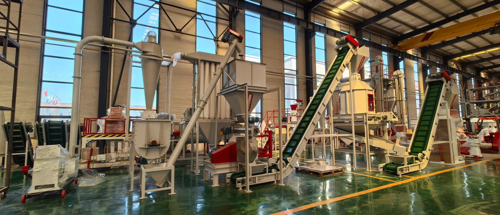 Modern cattle feed production facility in Wales showing complete production line