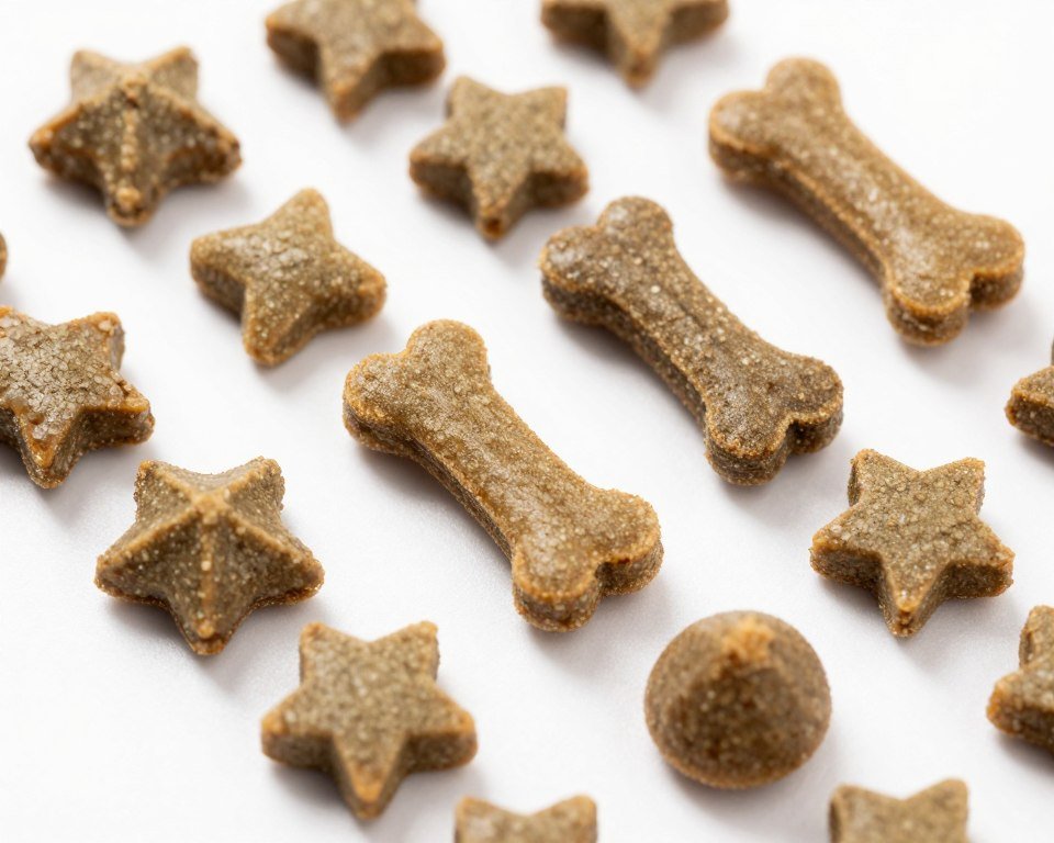 various custom shaped pet food pellets including bones stars and specialty forms