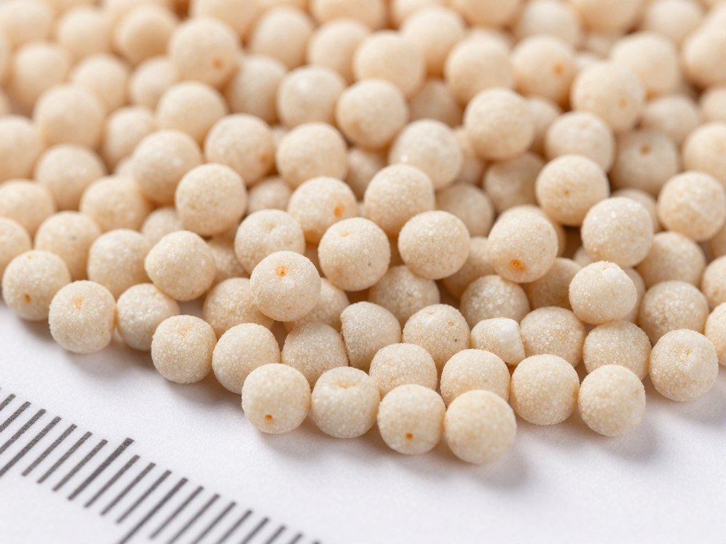 Close-up of shrimp feed pellets showing size consistency and texture quality Close-up of shrimp feed pellets showing size consistency and texture quality