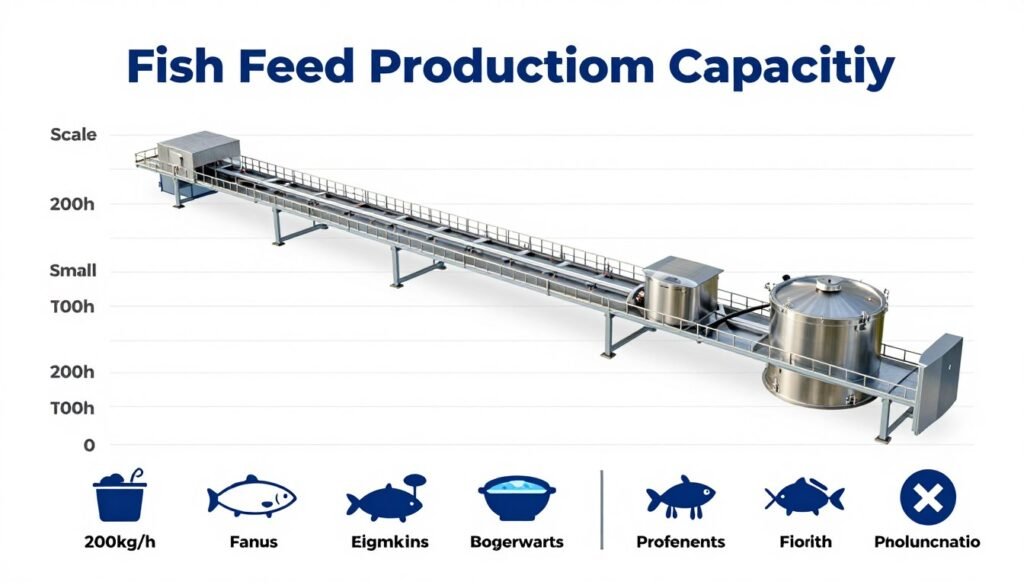 Comparison chart showing different production line capacities from 200kg to 200 tonnes per hour