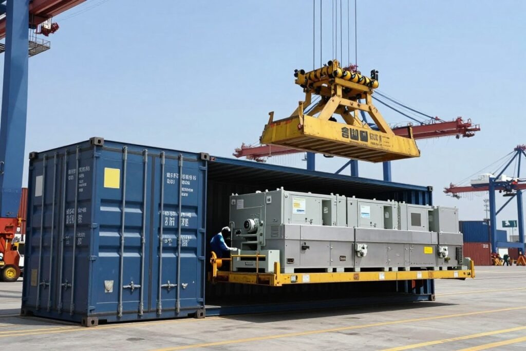 Container shipping of industrial feed production equipment to UK port