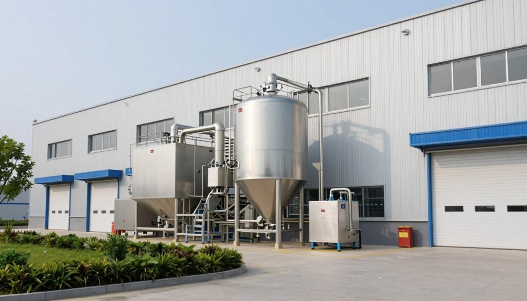 European pet food factory exterior