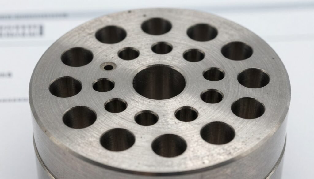 Fish feed pellet mill die showing compression holes and precision machining
