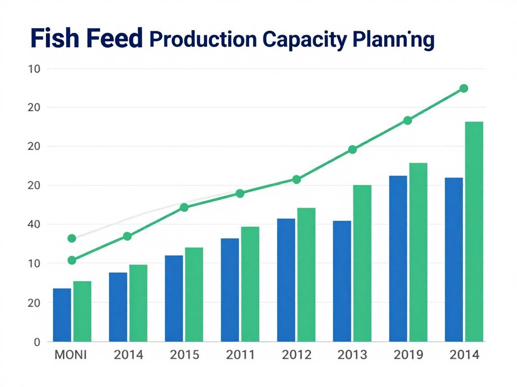 Fish feed pellet production capacity planning chart showing seasonal demand variations