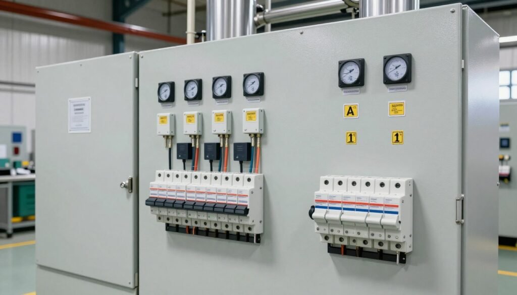 Industrial electrical distribution panel for fish feed production facility