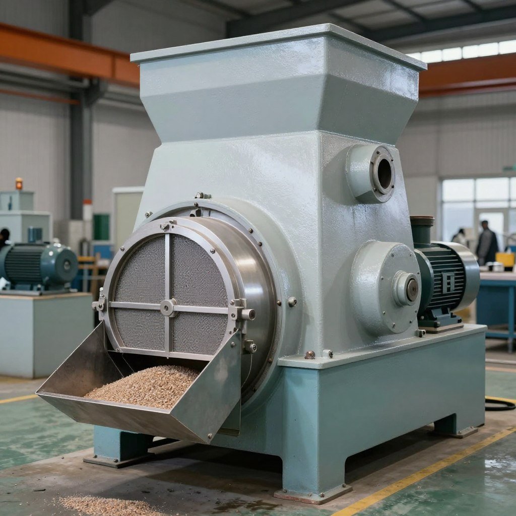 Industrial hammer mill for fish feed ingredient grinding