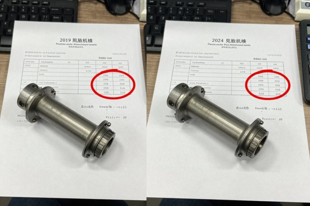 Invoice comparison showing parts cost increases over time