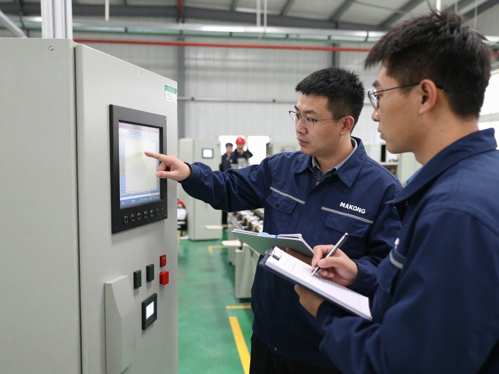 Operator training session at control panel