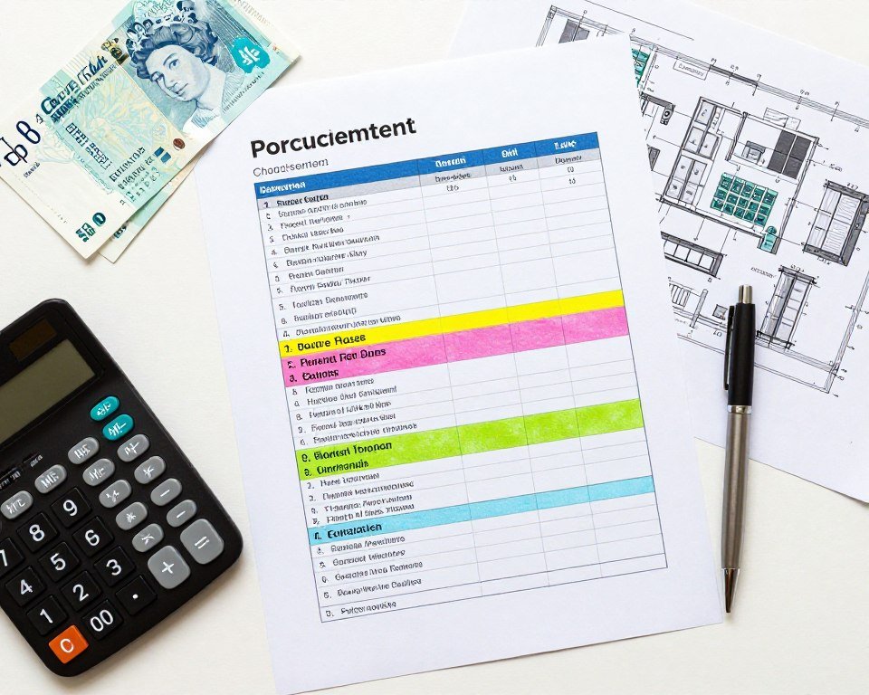 Procurement checklist document with UK specifications marked