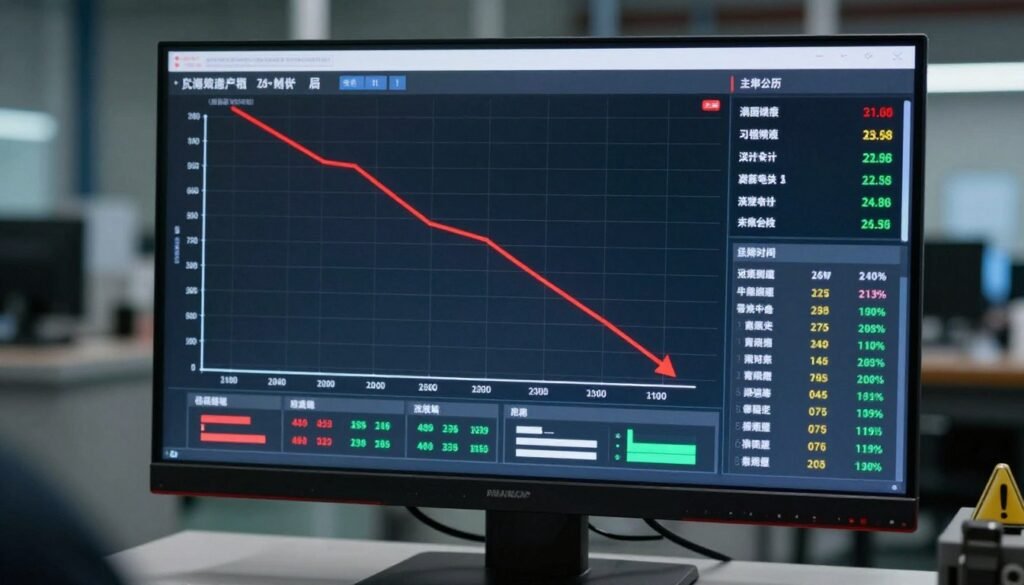 Production monitoring screen showing declining output trends