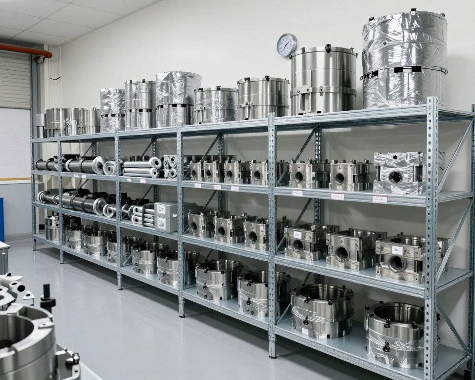 Properly organized spare parts storage area showing climate control