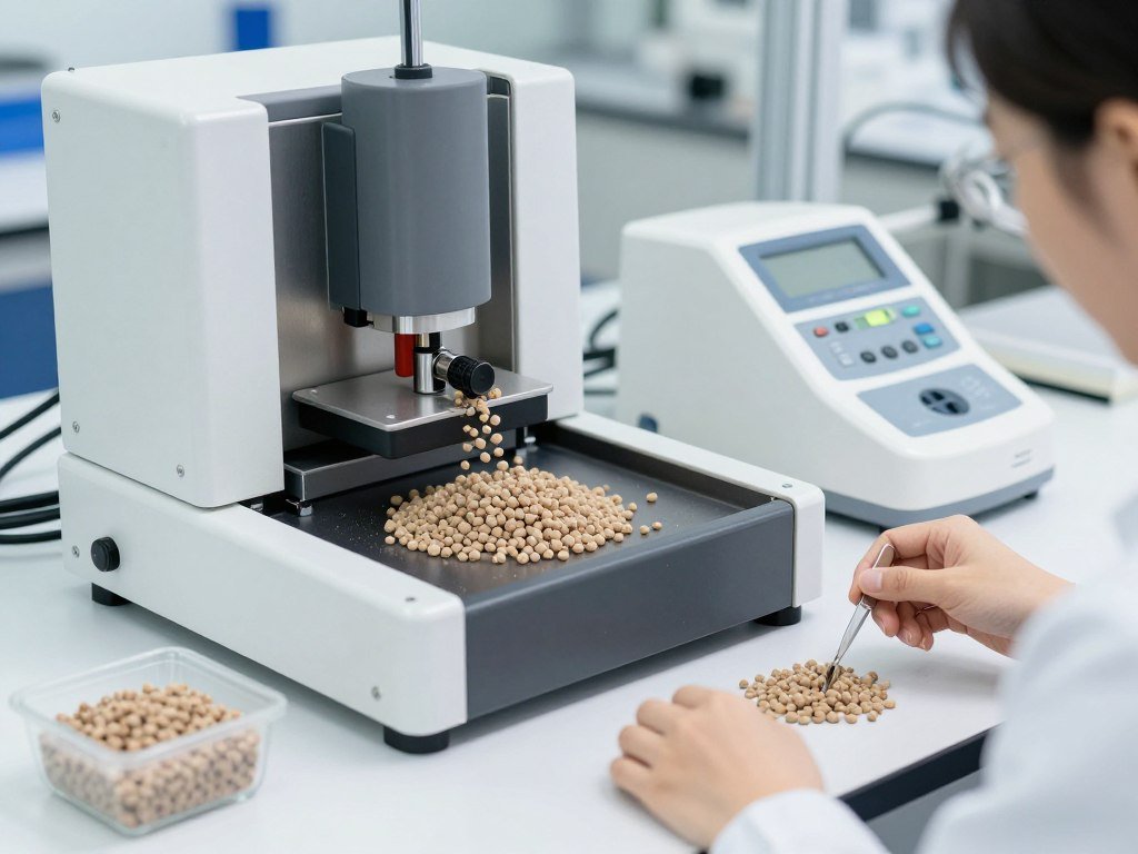 Quality control testing of MAIKONG-produced shrimp feed pellets showing consistency Quality control testing of MAIKONG-produced shrimp feed pellets showing consistency