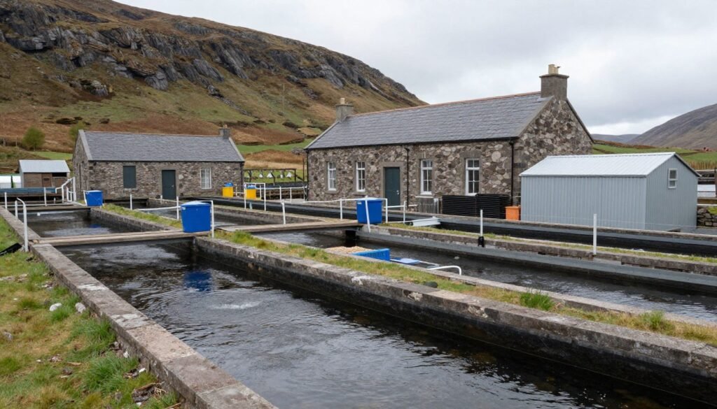 Scottish trout farm with modest feed production facility