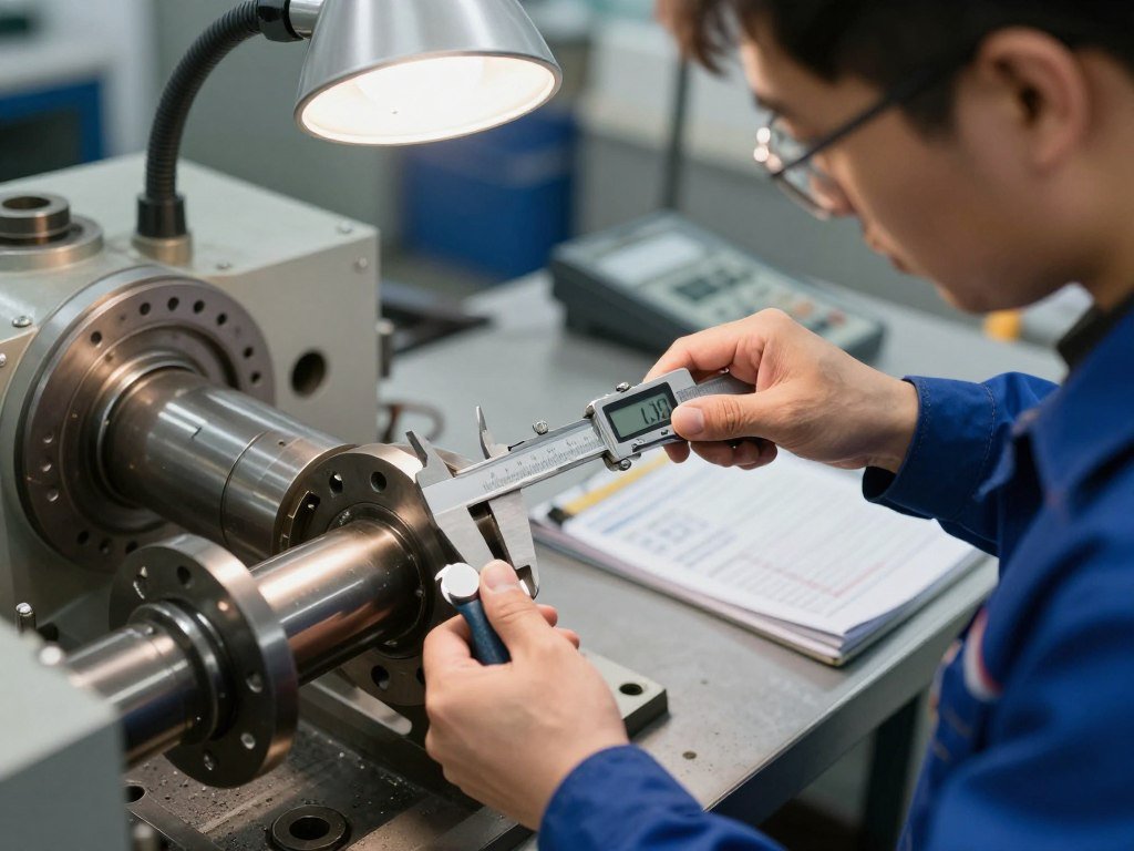 Technician using precision tools to measure roller-to-die gap during maintenance procedure