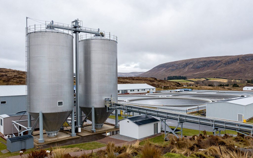 UK aquaculture farm feed storage and distribution system UK aquaculture farm feed storage and distribution system